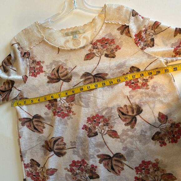 LC Lauren Conrad Floral Lightweight Sweater Womens Large Blush Lace Back - Picture 7 of 8